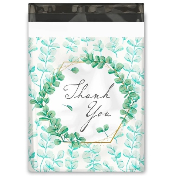 25 10X13 Poly Mailers Green Laurel Thank You Flat Shipping Envelopes - Picture 2 of 11